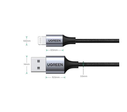Зображення 2 Кабель Ugreen US199 USB AM-Lightning M, 2.0 м, 2.4A, Black - 60158