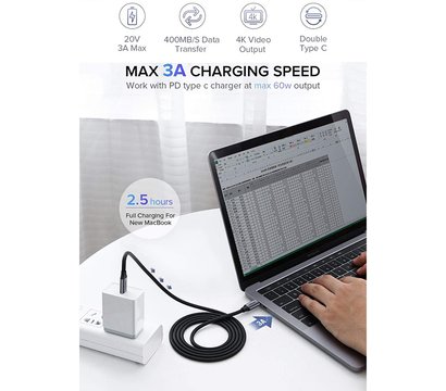 Зображення 3 Кабель Ugreen US161 USB3.1 GEN1 Type-C M-M, 1.5 м, 3A Grey - 50751