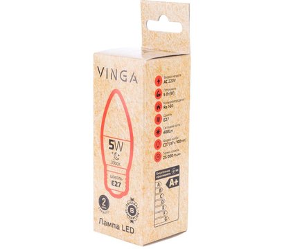 Зображення 4 LED лампочка Vinga VL-C37E27-53L на 50 Вт