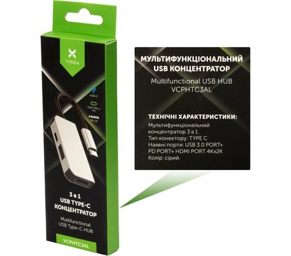 Изображение 3 USB хаб Vinga VCPHTC3AL
