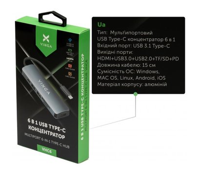 Изображение 4 USB Hub (хаб) Vinga VHC6