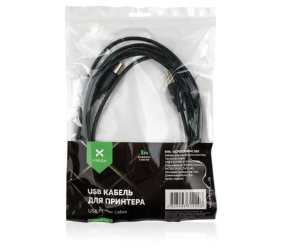 Изображение 3 Кабель для принтера Vinga USB 2.0 AM/BM 3.0 м - VCPDCAMBM3.0BK