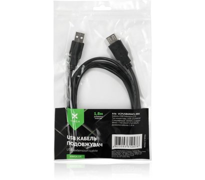 Зображення 4 Кабель Vinga USB 2.0 AM/AF 1.8м - VCPUSBAMAF1.8BK