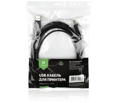 Изображение 4 Кабель для принтера Vinga USB 2.0 AM/BM 5.0 м - VCPUSBAMBM5BK