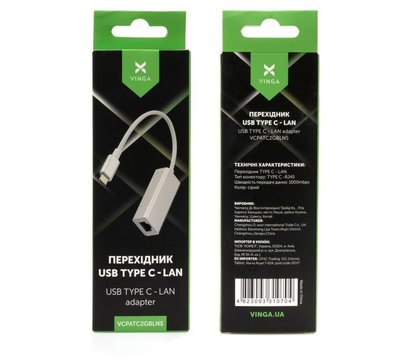 Зображення 4 Перехідник Vinga Type-C to Gigabit LAN aluminium - VCPATC2GBLNS