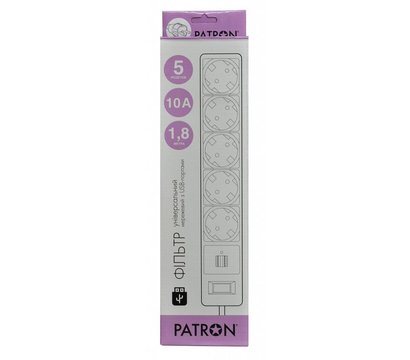 Зображення 2 Patron SP-52, 1.8m + 2 USB 2.0, 2.1A , 5 роз, Black - EXT-PN-SP-52-USB