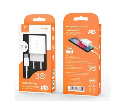 Зображення 4 Зарядний пристрій SkyDolphin SC18EL PD2.0 (1USB-С, 3A) White — MZP-000156 + кабель Lightning