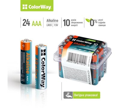 Изображение 2 Батарейка ColorWay Alkaline Power AAA/LR03 Plactic Box 24шт