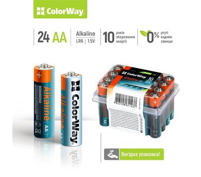 Изображение 2 Батарейка ColorWay Alkaline Power AA/LR06 Plactic Box 24шт