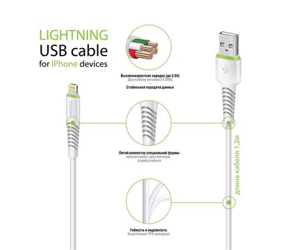 Зображення 2 Кабель Intaleo CBFLEXL2 USB-Lightning 2м White - 1283126521416