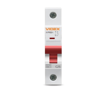 Изображение 2 Автоматический выключатель Videx RS4 Resist 1P 25А С 4,5кА (VF-RS4-AV1C25)