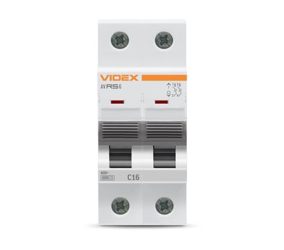 Зображення 2 Автоматичний вимикач Videx RS6 Resist 2P 16А 6кА С (VF-RS6-AV2C16)