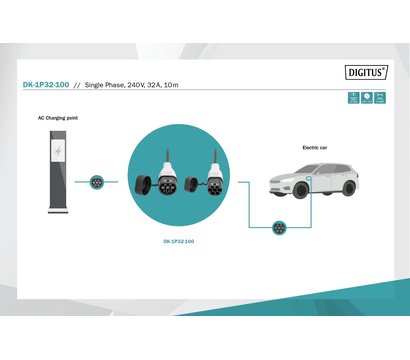 Зображення 2 Кабель зарядний Кабель Digitus EV Single Phase, 240V, 32A, 10 m - DK-1P32-100