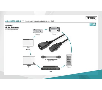 Зображення 4 Кабель живлення Digitus C14-C13 M/F, 1.2m, 0.75qmm, black - AK-440201-012-S