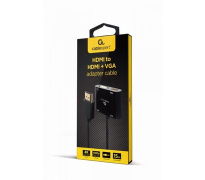 Зображення 5 Адаптер Cablexpert HDMI-HDMI/VGA+Аудио 3,5, 0.15м - A-HDMIM-HDMIFVGAF-01