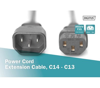 Зображення 6 Кабель живлення Digitus C14-C13 M/F, 1.2m, 0.75qmm, black - AK-440201-012-S