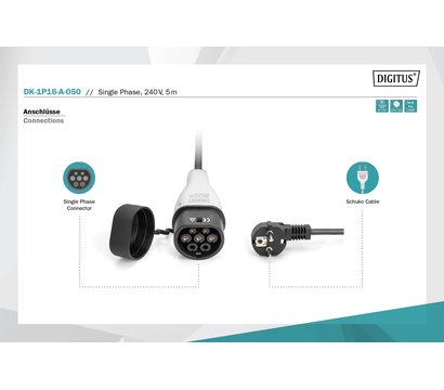 Зображення 7 Кабель зарядний Кабель Digitus EV Single Phase, 230V, 8-16А, 5 m - DK-1P16-A-050