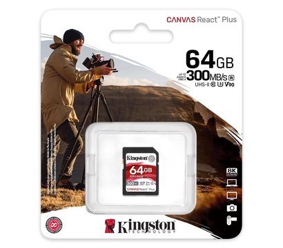 Зображення 3 Карта пам`яті Kingston Canvas React Plus SD Class10 UHS-II U3 64GB - SDR2/64GB