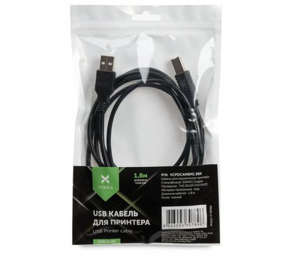 Изображение 4 Кабель для принтера Vinga USB 2.0 AM/BM 1.8 m - VCPDCAMBM1.8BK