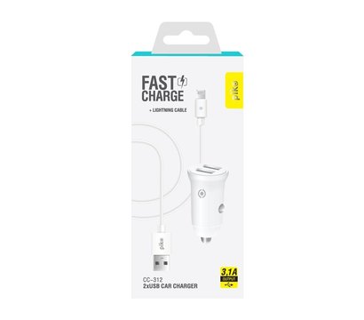 Зображення 2 Зарядний пристрій Piko CC-312 (2USB, 3.1A) White + кабель Lightning - 1283126538810
