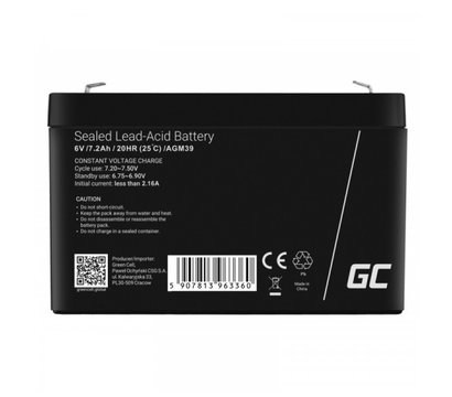 Зображення 2 Свинцево-кислотний акумулятор Green Cell AGM39, 6V 7.2Ah