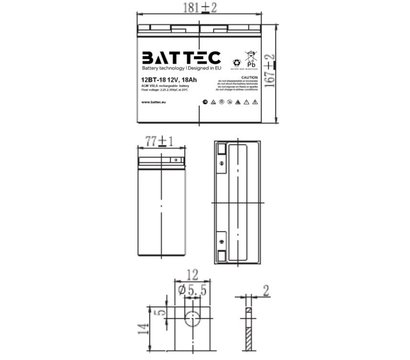 Зображення 3 Свинцево-кислотний акумулятор Battec BT12-18, 12V 18.0Ah, Ємність (Аг): 18 А·год