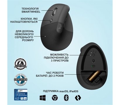 Изображение 5 Мышь Logitech Lift Vertical Ergonomic USB Graphite - 910-006474
