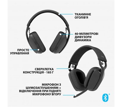 Зображення 7 Bluetooth гарнітура Logitech Zone Vibe 100 Wireless Graphite - 981-001213