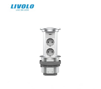 Изображение 3 Розетка Livolo VL-SHS019-FCTC-S Grey 2-портовая