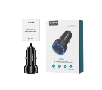 Зображення 4 Зарядний пристрій Choetech (1USB Type C; 1USB) 60W PD3.0 QC3.0 Black — TC0014