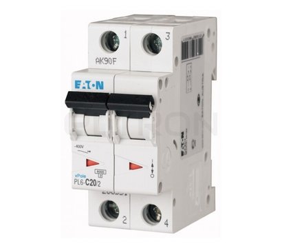Зображення 2 Автоматичний вимикач Eaton PL6-C20/2 (2Р) C 20А 2-полюсний, Номінальний струм: 20А