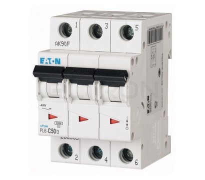 Зображення 2 Автоматичний вимикач Eaton PL6-C50/3 (3Р) C 50А, Номінальний струм: 50А