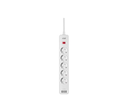 Зображення 2 Мережевий фільтр 2E 5XSchuko, 3G*1.5мм, 3*USB-A, 2м, white - 2E-SP515M2USBWH 5 розеток