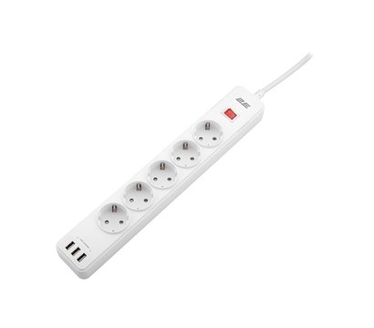 Зображення 3 Мережевий фільтр 2E 5XSchuko, 3G*1.5мм, 3*USB-A, 2м, white - 2E-SP515M2USBWH 5 розеток