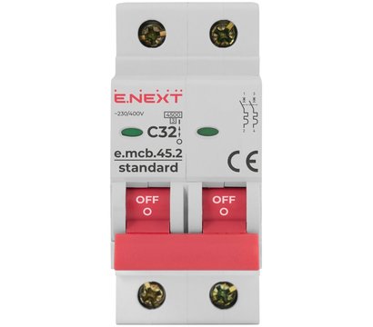Зображення 2 Автоматичний вимикач E.next e.mcb.stand.45.2.С32 2Р 32А (4.5кА) 2-полюсний, Номінальний струм: 32А