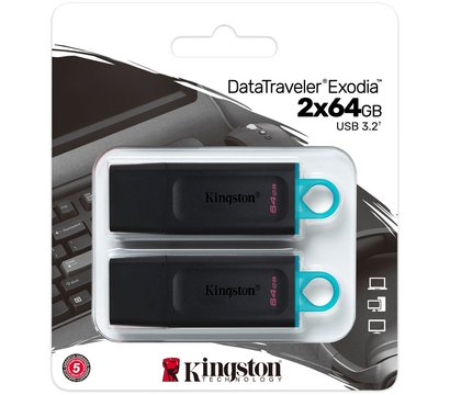 Изображение 3 Накопитель USB Kingston DataTraveler Exodia Black/Blue 2 Pieces 64GB USB 3.2 - DTX/64GB-2P