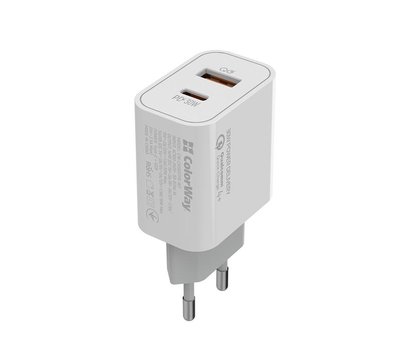 Изображение 8 Зарядное устройство ColorWay Power Delivery Port PPS (Type-C PD + USB QC3.0) (30W) White — CW-CHS037PD-WT