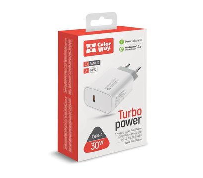 Зображення 10 Зарядний пристрій ColorWay Power Delivery Port PPS USB Type-C (30W) White — CW-CHS038PD-WT