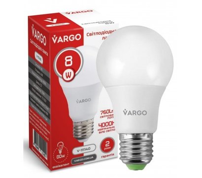 Зображення 2 LED лампочка Vargo V-111140 A60 8W 4000K E27 на 80 Вт