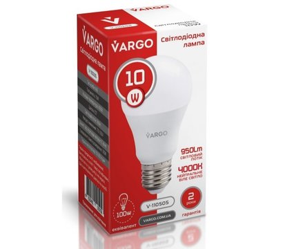 Зображення 3 LED лампочка Vargo V-110505 A60 10W 4000K E27 на 100 Вт
