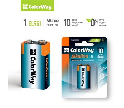 Изображение 2 Батарейка ColorWay Alkaline Power Krona/6LR61 BL 1шт