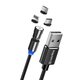 Зображення  Кабель ColorWay USB-Lightning + microUSB + USB-C Magnetic Rotation 540°, 2.4А, 1м, Black - CW-CBUU03